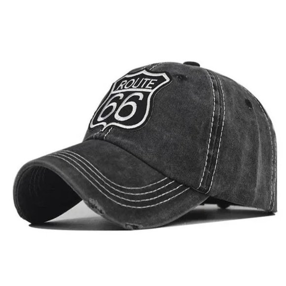Route 66 Black‎ Baseball Cap, Washed Retro Cotton, New Style Base Ball Hat - Picture 1 of 3